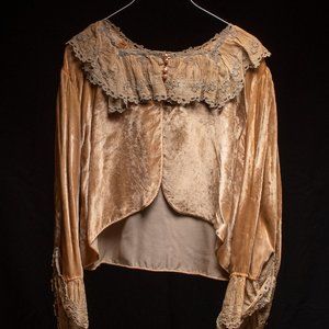 Vintage velvet bolo jacket with antique lace
